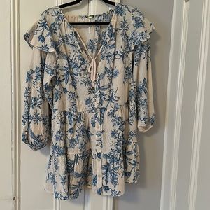 Free People blue and white sunbaked floral dress XS